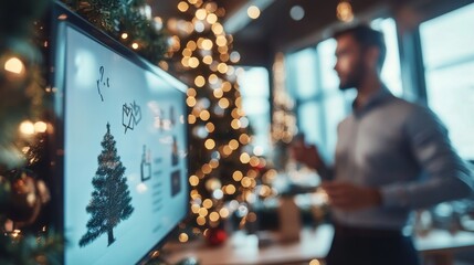 Aufkleber - Festive Holiday Presentation Near Decorated Christmas Tree