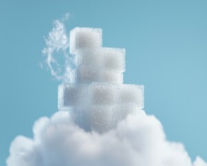 Poster - creative sugar cube structure on cloud background minimalist concept studio shot blue tone