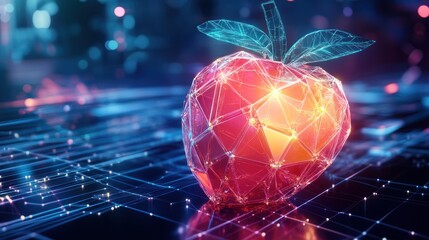 Wall Mural - Futuristic glowing apple on digital network.