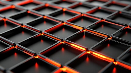 Poster - Abstract Grid Pattern With Glowing Orange Lines