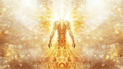Poster - god, showcasing swirling energy patterns and luminous particles emanating from a central figure.