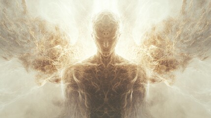 Poster - god, showcasing swirling energy patterns and luminous particles emanating from a central figure.