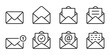 © Vlad - Set of mail envelope icon in linear style. Closed envelope, opened letter, with checkmark and email. Editable stroke. E-mail icon, sign of an incoming unopened message. Vector illustration