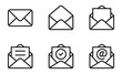© Vlad - Set of mail envelope icon in linear style. Closed envelope, opened letter, with checkmark and email. Editable stroke. E-mail icon, sign of an incoming unopened message. Vector illustration