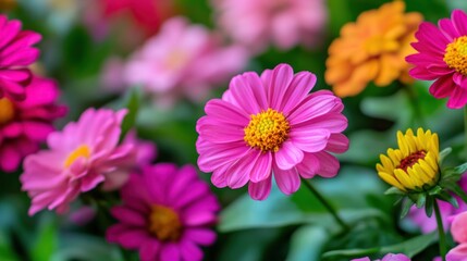 Sticker - Vibrant Pink Flowers Bloom in Garden Setting