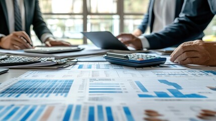 Poster - Businesspeople Analyze Financial Data Charts Graphs