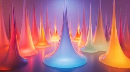 Poster - Abstract Colorful Conical Glass Structures Illuminated