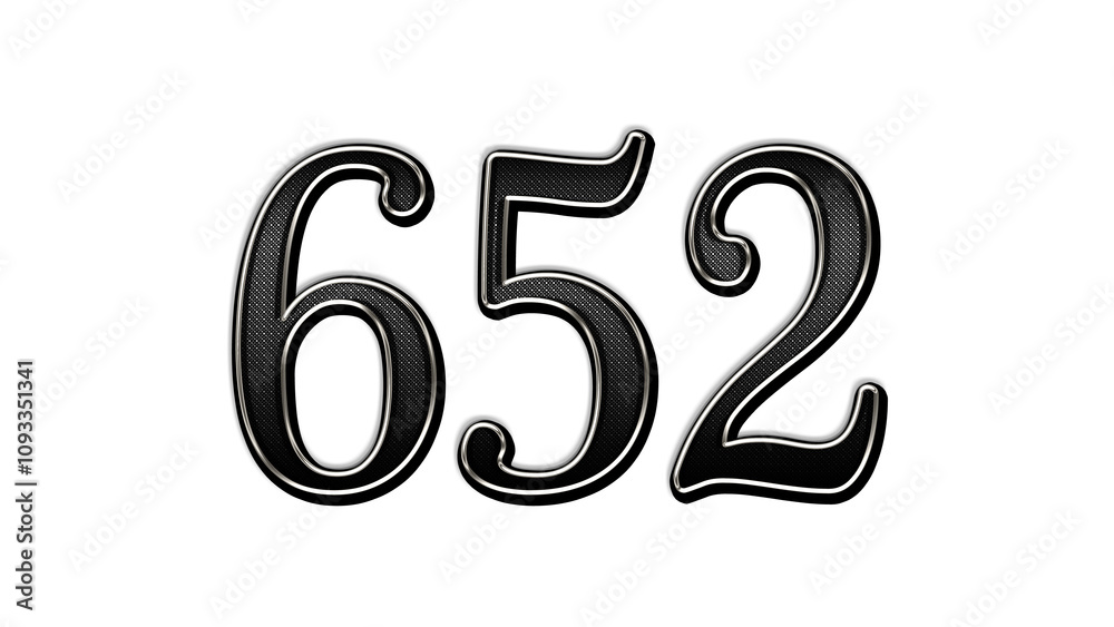 black metal 3d design of number 652 on white background. Stock ...