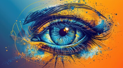 Poster - Intricate Doodle Style Illustration of an Eye with Vibrant Colors and Abstract Elements, Perfect for Artistic and Creative Themes