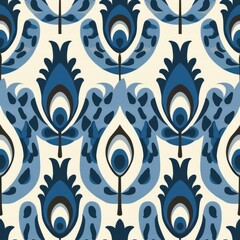 Poster - Elegant Minimal Peacock Pattern in Seamless Design, Perfect for Fabric and Textiles, Showcasing Rich Blue Tones and Artistic Floral Motifs for Modern Interiors