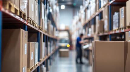 Aufkleber - Cardboard Boxes Stacked High In A Large Warehouse
