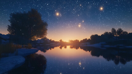 Wall Mural - reflection starry night in lake