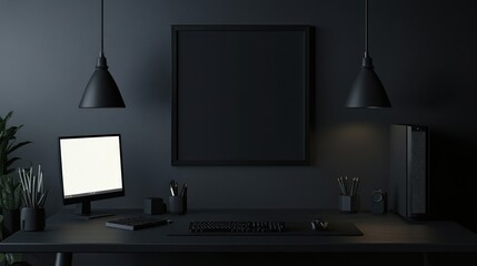 Poster - Dark Minimalist Home Office Workspace Setup