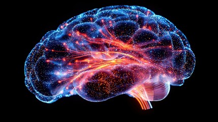 Poster - A vibrant, digital representation of a brain highlighted with glowing neural connections against a dark background.