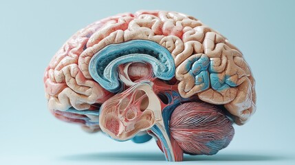 Poster - A detailed, colorful representation of a human brain showcasing its intricate structures and neural pathways.
