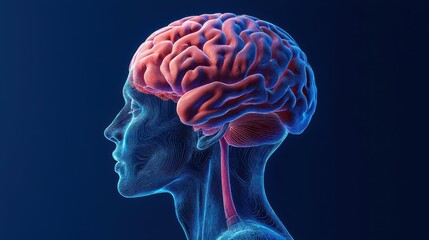 Poster - A vibrant 3D illustration showing a human brain in profile, highlighting neural connections against a dark background.