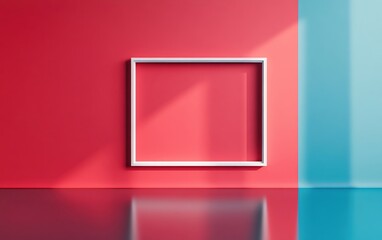 Poster - A minimalist empty frame on a vibrant colored wall, showcasing modern design.