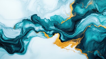 Poster - A stunning abstract marbled design featuring rich teal and vibrant gold tones.