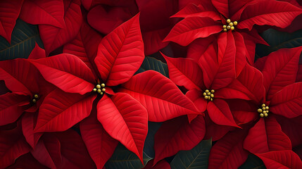 Wall Mural - Abstract background with red Poinsettia leaves. Horizontal composition.
