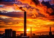© PomPam - In the dying light of sunset, the towering chimney dominates the city's silhouette.