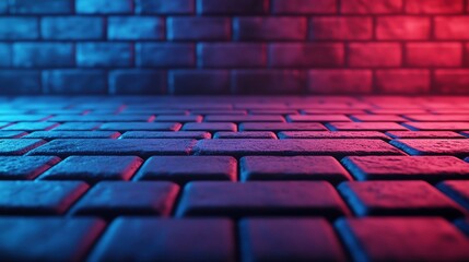Poster - Colorful brick wall background with dynamic lighting and shadows creating a vibrant atmosphere.