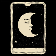 vector illustration set of moon phases. different stages of moonlight activity in vintage engraving 