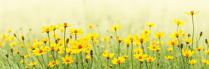 hand-painted watercolor of a field of yellow cosmos flowers on a sunny meadow, field, watercolor, na