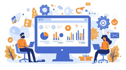 Poster - Team Analyzing Data on Large Computer Screen