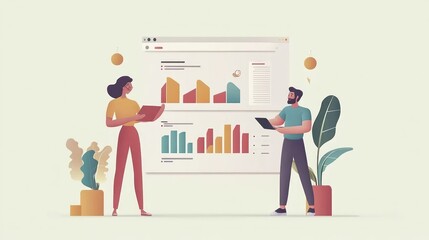 Poster - Colleagues Analyze Data Charts Graphs Together