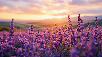 Poster - Lavender flowers at sunset in Provence, France.