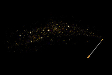 Poster - Magic wand with golden swirl and sparkles isolated on transparent background. The magic scepter with stardust trail.