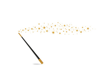 Poster - Magic wand with a stars on transparent background. Trace of gold dust. Magic abstract background isolated. Miracle and magic. Vector illustration flat design