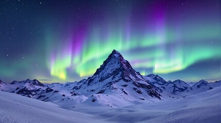 Fototapete - Aurora borealis over snowy mountains in winter. Northern lights.