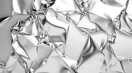 Poster - Close-up of crumpled metallic silver foil, showcasing texture and reflections in a dynamic and striking composition.