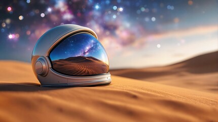 Poster - Astronaut helmet in the desert. 3d render illustration.