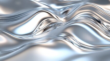 Poster - Abstract silver waves creating a fluid, dynamic texture with shimmering reflections.