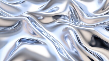 Poster - A shimmering, reflective surface of crumpled silver fabric creating a dynamic and fluid visual effect.