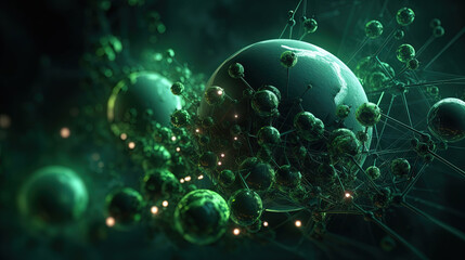 Poster - Abstract light streaks in a dynamic digital space with glowing green elements