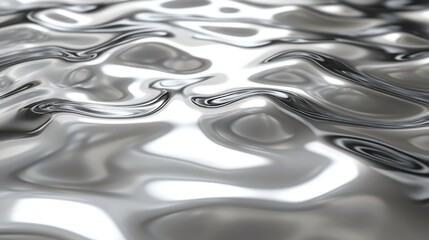 Poster - Close-up of shimmering silver water with fluid, wavy patterns creating a dynamic and reflective surface.