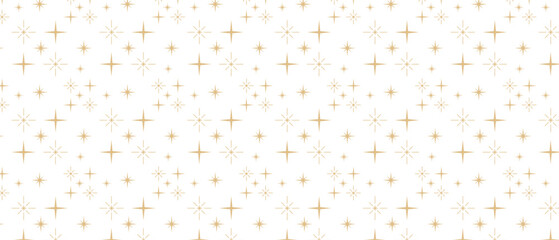 Aufkleber - Christmas background with golden celestial star pattern. Vector stars and sparkles border, divider, banner. Holiday festive lights on transparent background. 