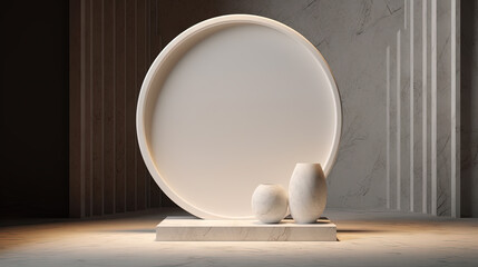 Poster - 3d pedestal for a product display. Podium scene shot with geometric platform