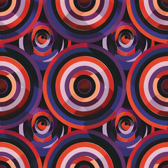 Poster - Vector seamless pattern with an optical illusion of overlapping circles in bold colors, creating a dynamic and eye-catching design