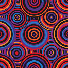Poster - Vector seamless pattern with an optical illusion of overlapping circles in bold colors, creating a dynamic and eye-catching design
