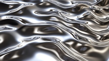 Poster - Abstract close-up of shimmering silver liquid with wavy patterns and highlights, evoking a sense of fluidity.