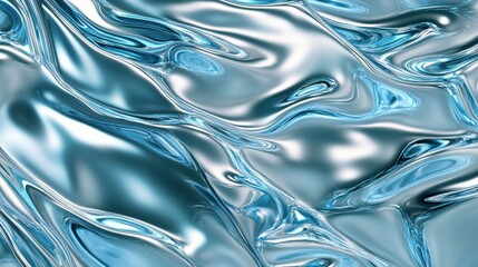 Poster - Abstract fluid wave patterns in shimmering shades of blue and silver, evoking a sense of calm and tranquility.