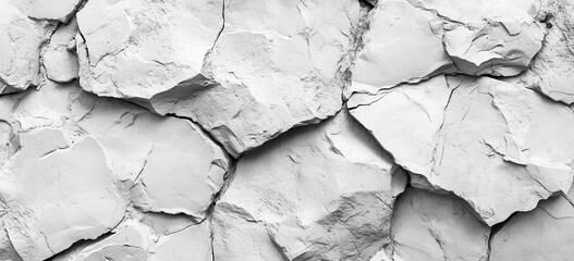 Poster - Textured Close-Up of Cracked White Stone Wall Featuring Irregular Shapes and Distinctive Patterns for Architectural and Design Backgrounds