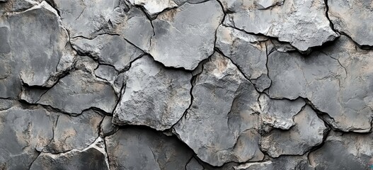 Poster - Textured Gray Rock Surface with Cracked Pattern, Ideal for Backgrounds or Artistic Projects, Showcasing Natural Variations in Stone, Earthy Tones and Depth