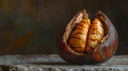 Roasted Chestnut Close-Up with Textured Inner View, food, close-up, texture, nature