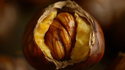 Roasted Chestnut Close-Up with Textured Inner View, food, close-up, texture, nature