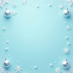 Wall Mural - festive christmas winter background with white snowflakes and ornaments on blue backdrop holiday sea